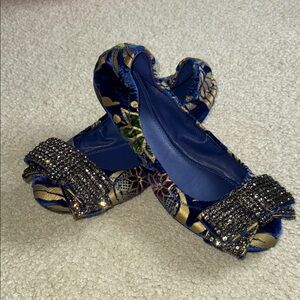 Tory Burch Velvet Flats with Crystal Embellished Bow Sz 9.5M